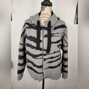 Zadig and Voltaire L/XL Lennox Hooded Sweater Zip Animal Print Wool Alpaca